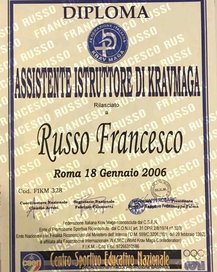 Diploma Assistente Istruttore di Krav Maga, F.I.K.M. 2006