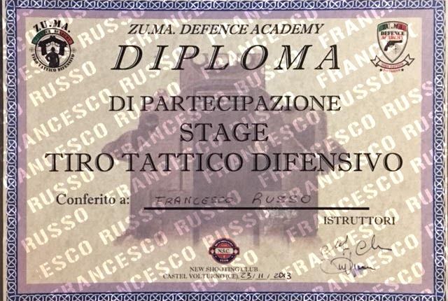 Diploma Stage Tiro Tattico Difensivo, ZU.MA. Defence Academy 2013