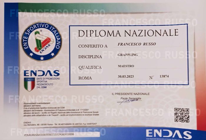 Diploma Nazionale Maestro di Grappling, ENDAS 2023