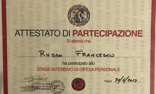 Attestato di partecipazione a stage di formazione