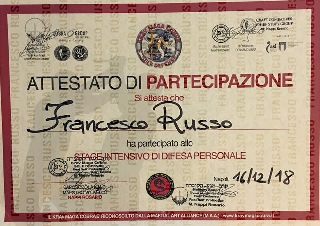 Attestato di partecipazione a stage di formazione