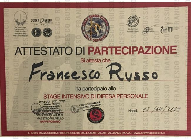 Attestato di partecipazione a stage di formazione